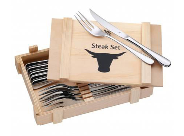 12 teiliges WMF Steakbesteck-Set in Holzbox als hochwertiges Werbegeschenk