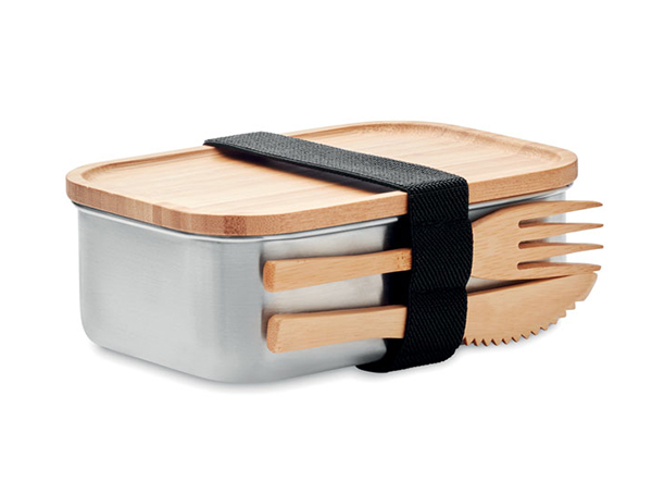 Edelstahl Lunchbox mit Besteck als Trendartikel