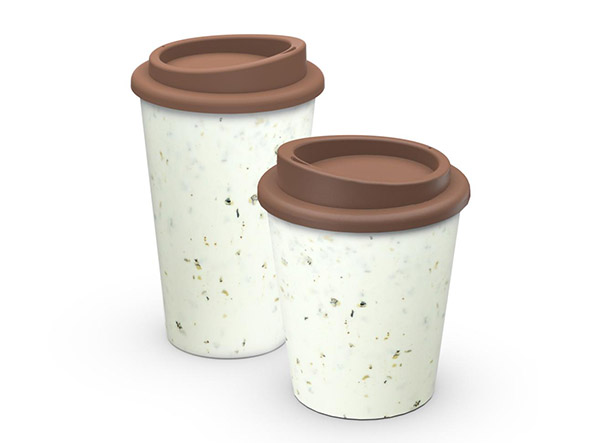 weiß-brauner Kaffee-To-Go-Becher