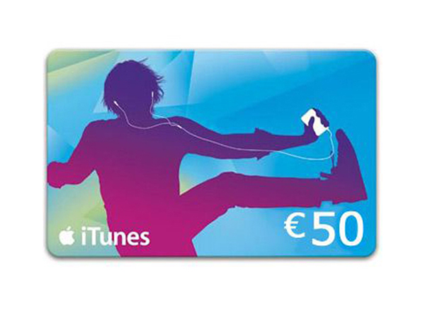 iTunes Geschenkkarte mit blau-lilanem Motiv als Prämie